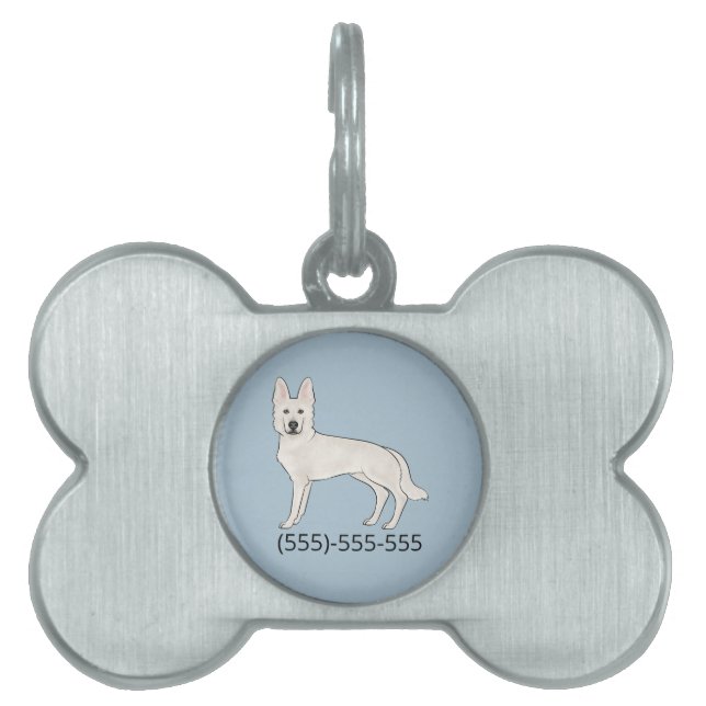 White Swiss Shepherd White GSD And Phone Number Pet ID Tag (Front)