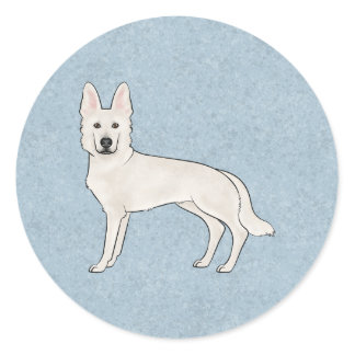 White Swiss Shepherd White GSD Cartoon Dog Blue Classic Round Sticker