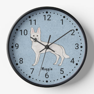 White Swiss Shepherd White GSD Cartoon Dog Blue Clock
