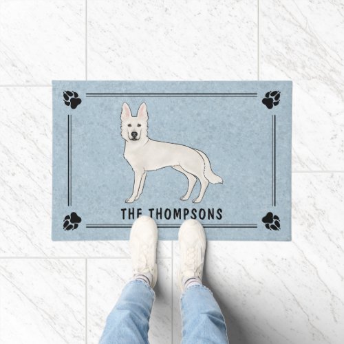 White Swiss Shepherd White GSD Cartoon Dog Blue Doormat