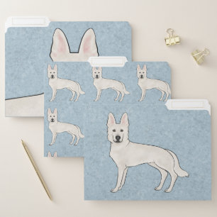 White Swiss Shepherd White GSD Cartoon Dog Blue File Folder