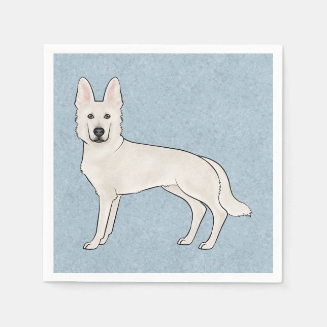 White Swiss Shepherd White GSD Cartoon Dog Blue Napkins (Front)