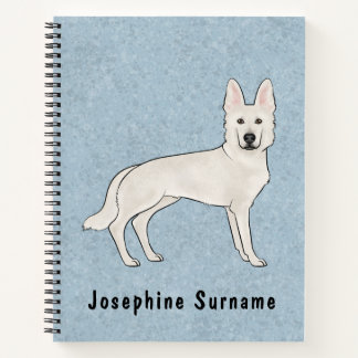 White Swiss Shepherd White GSD Cartoon Dog Blue Notebook
