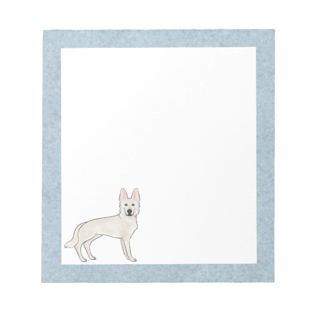 White Swiss Shepherd White GSD Cartoon Dog Blue Notepad (Front)