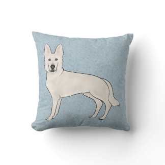 White Swiss Shepherd White GSD Cartoon Dog Blue Throw Pillow