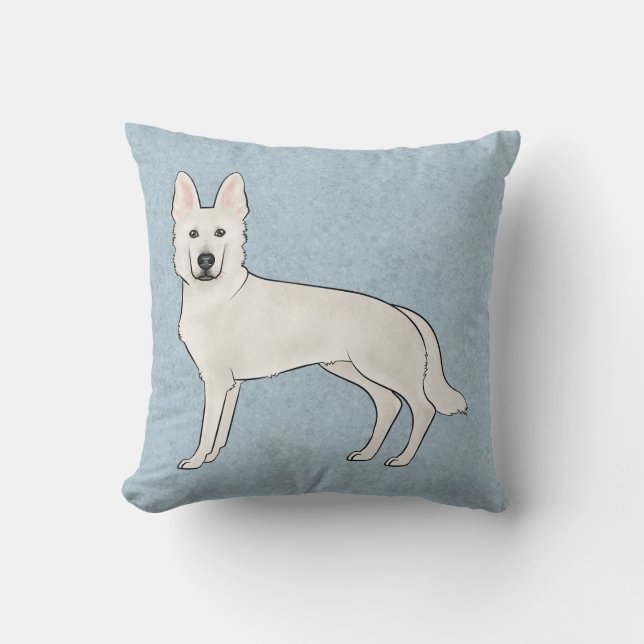 White Swiss Shepherd White GSD Cartoon Dog Blue Throw Pillow (Front)