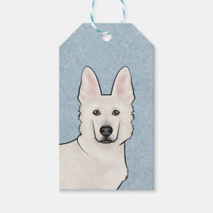 White Swiss Shepherd White GSD Cartoon Dog Head Gift Tags