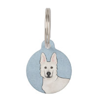 White Swiss Shepherd White GSD Cartoon Dog Head Pet ID Tag