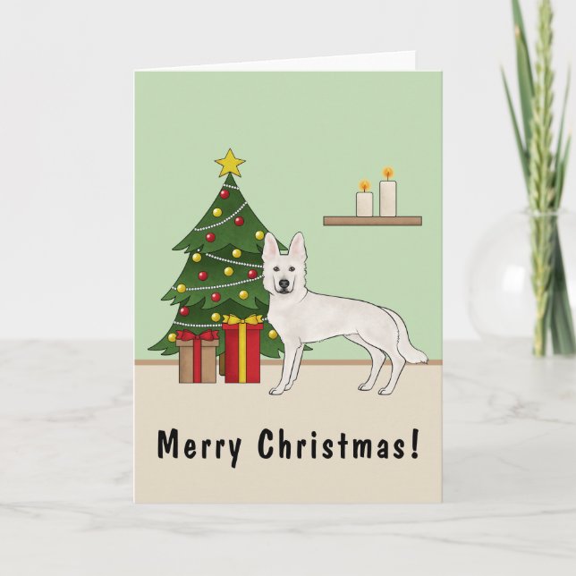 White Swiss Shepherd White GSD Christmas Tree Card (Front)