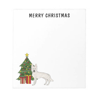 White Swiss Shepherd White GSD Christmas Tree Notepad