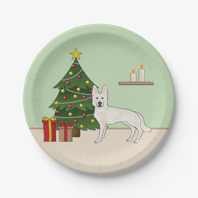 White Swiss Shepherd White GSD Christmas Tree Paper Plates (Front)