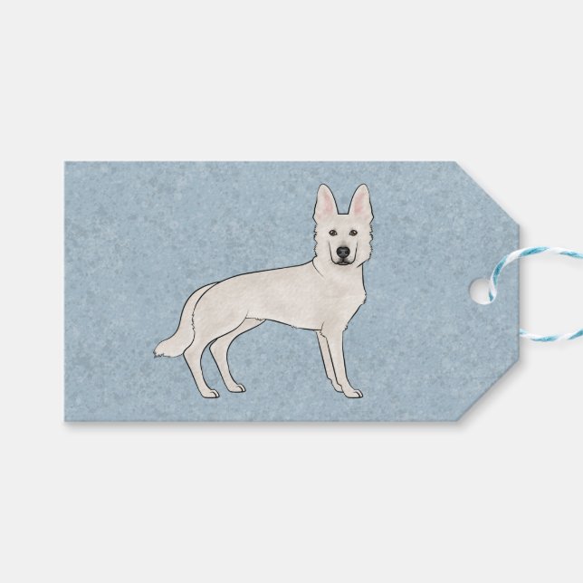 White Swiss Shepherd White GSD Cute Cartoon Dog Gift Tags (Front (Horizontal))