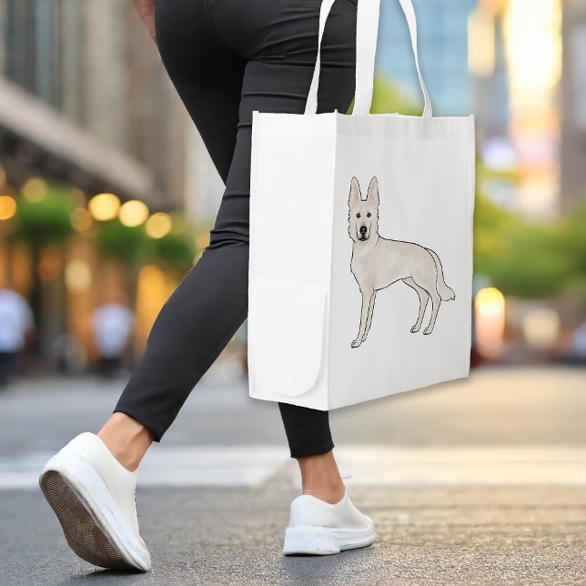 White Swiss Shepherd White GSD Cute Cartoon Dog Grocery Bag (Please note: This image is a digital mockup. The product may not be in scale.)
