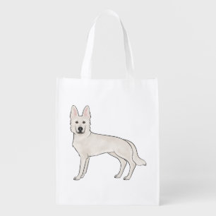 White Swiss Shepherd White GSD Cute Cartoon Dog Grocery Bag