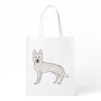 White Swiss Shepherd White GSD Cute Cartoon Dog Grocery Bag