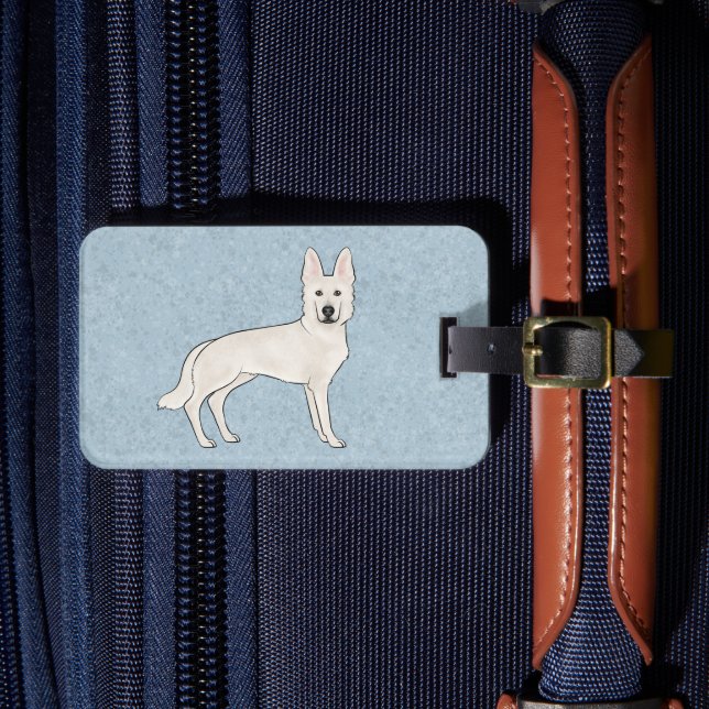 White Swiss Shepherd White GSD Cute Cartoon Dog Luggage Tag (Front Insitu 4)