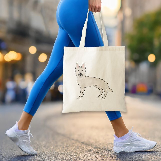 White Swiss Shepherd White GSD Cute Cartoon Dog Tote Bag (Please note: This image is a digital mockup. The product may not be in scale.)