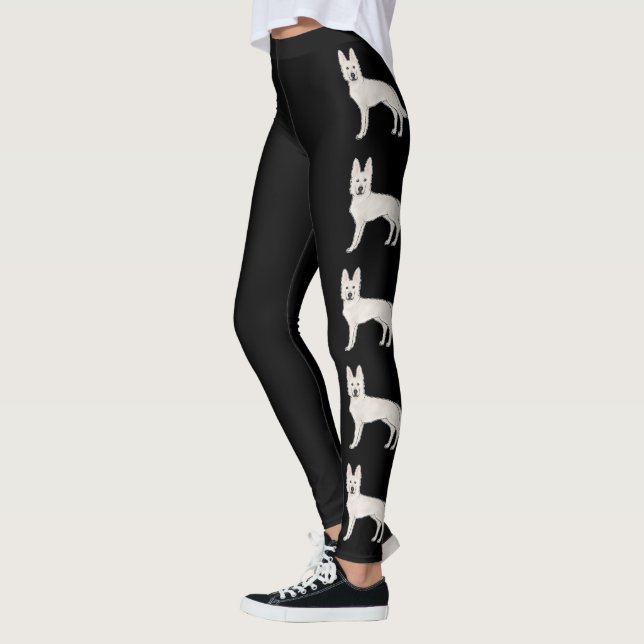 White Swiss Shepherd White GSD Cute Cartoon Dogs Leggings (Left)