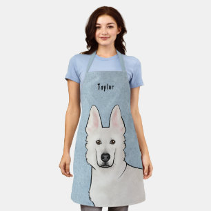 White Swiss Shepherd White GSD Cute Dog Head Blue Apron