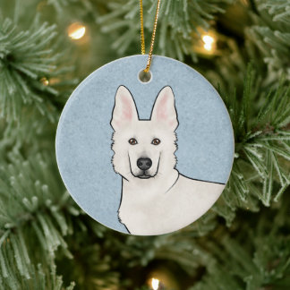 White Swiss Shepherd White GSD Cute Dog Head Blue Ceramic Ornament