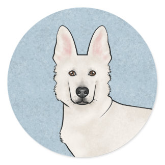 White Swiss Shepherd White GSD Cute Dog Head Blue Classic Round Sticker