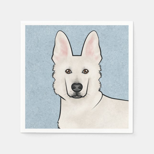 White Swiss Shepherd White GSD Cute Dog Head Blue Napkins (Front)