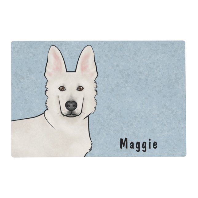 White Swiss Shepherd White GSD Cute Dog Head Blue Placemat (Front)