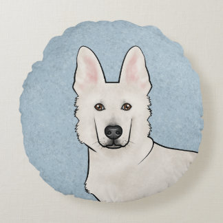 White Swiss Shepherd White GSD Cute Dog Head Blue Round Pillow
