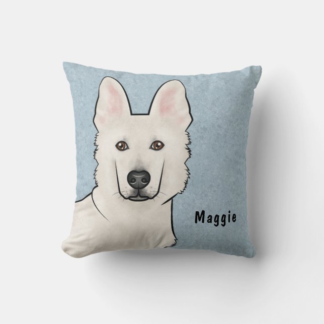 White Swiss Shepherd White GSD Cute Dog Head Blue Throw Pillow (Front)