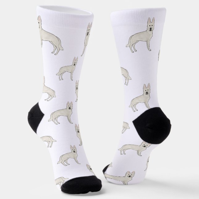 White Swiss Shepherd White GSD Cute Dog Pattern Socks (Angled)
