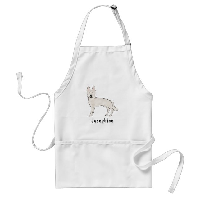 White Swiss Shepherd White GSD Cute Dog With Name Adult Apron (Front)
