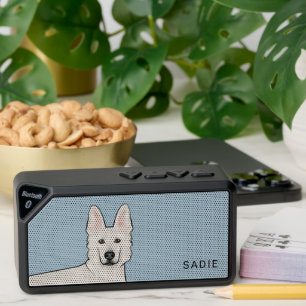 White Swiss Shepherd White GSD Cute Dog With Name Bluetooth Speaker