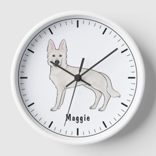 White Swiss Shepherd White GSD Cute Dog With Name Clock