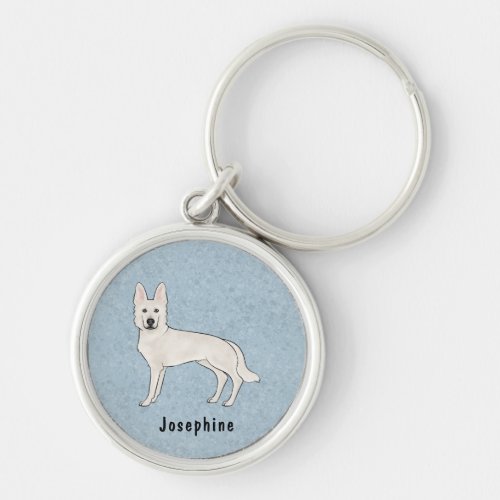 White Swiss Shepherd White GSD Cute Dog With Name Keychain