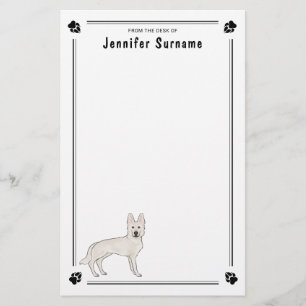 White Swiss Shepherd White GSD Cute Dog With Text Stationery