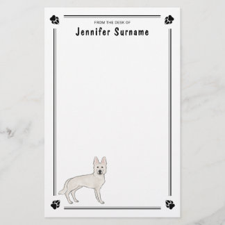 White Swiss Shepherd White GSD Cute Dog With Text Stationery