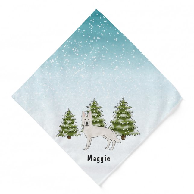 White Swiss Shepherd White GSD Dog Winter Forest Bandana (Front)