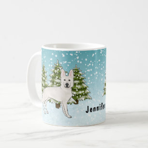 White Swiss Shepherd White GSD Dog Winter Forest Coffee Mug