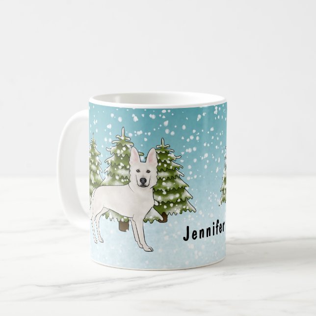 White Swiss Shepherd White GSD Dog Winter Forest Coffee Mug (Front Left)
