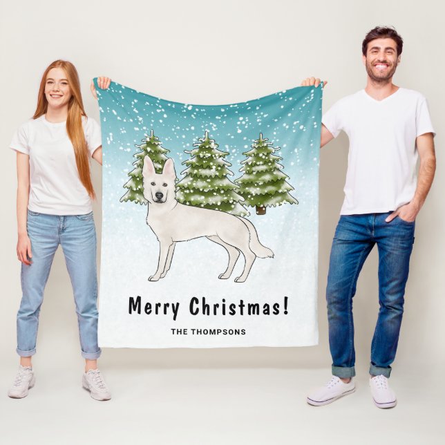 White Swiss Shepherd White GSD Dog Winter Forest Fleece Blanket (In Situ)