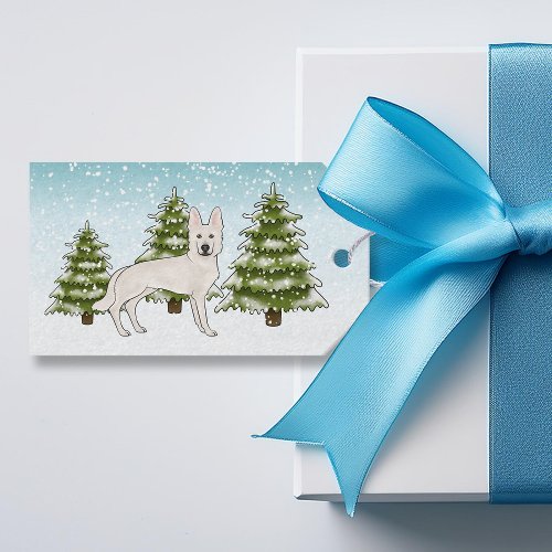 White Swiss Shepherd White GSD Dog Winter Forest Gift Tags