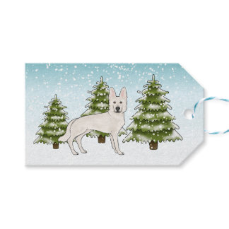 White Swiss Shepherd White GSD Dog Winter Forest Gift Tags
