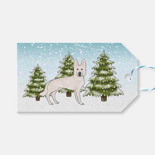 White Swiss Shepherd White GSD Dog Winter Forest Gift Tags