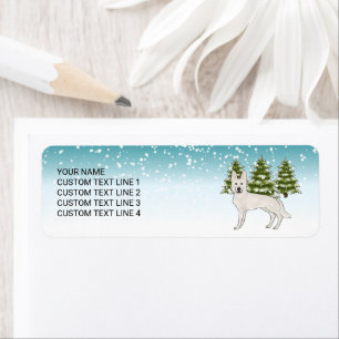 White Swiss Shepherd White GSD Dog Winter Forest Label