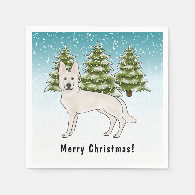 White Swiss Shepherd White GSD Dog Winter Forest Napkins (Front)