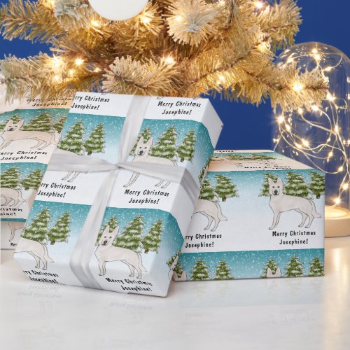White Swiss Shepherd White GSD Dog Winter Forest Wrapping Paper