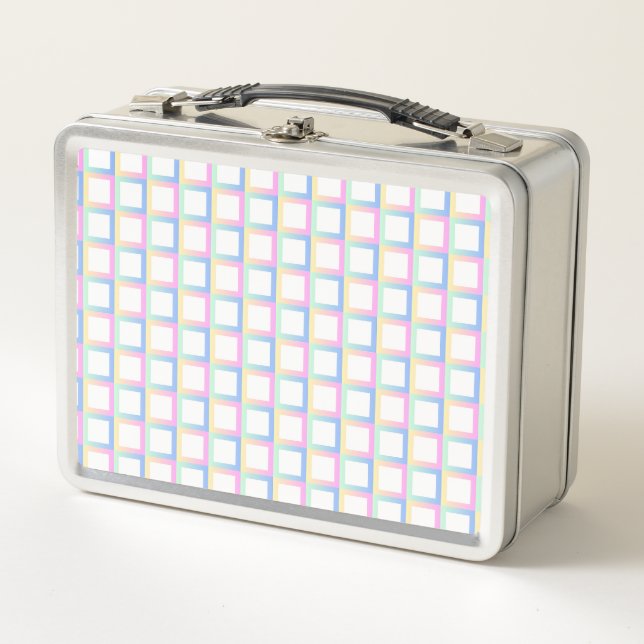 White Symmetric Checkered Gradient Pattern Frames Metal Lunch Box (Front)