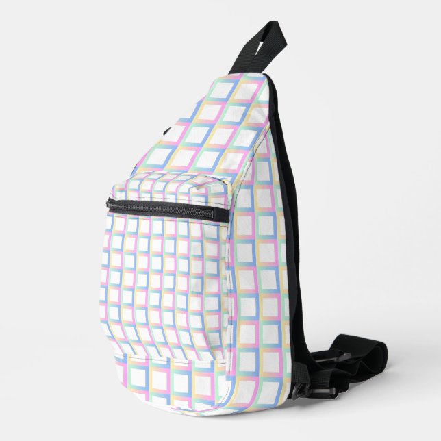White Symmetric Checkered Gradient Pattern Frames Sling Bag (Right Corner)
