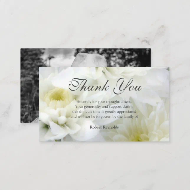 White Sympathy Funeral Floral & Photo Thank You Note Card | Zazzle