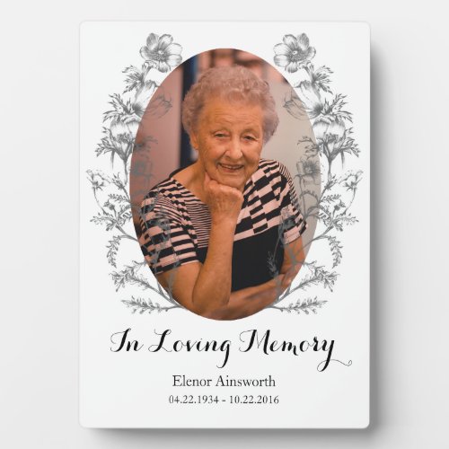 White Sympathy Memorial Custom Photo Floral Plaque